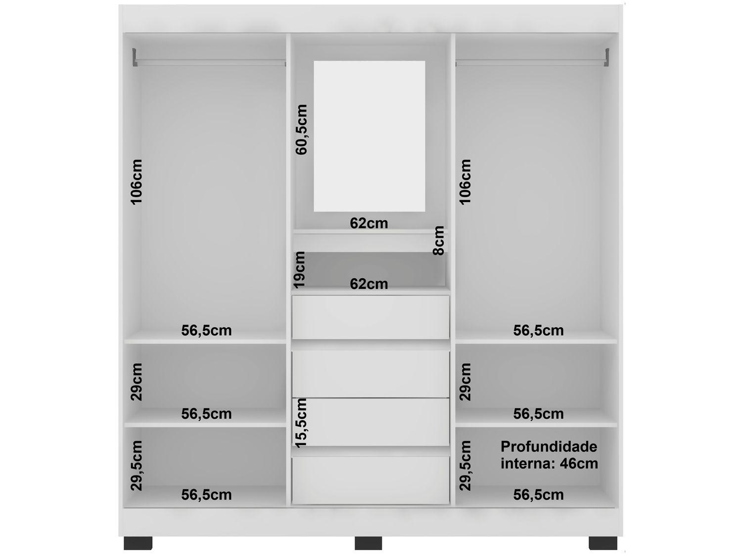 Guarda-roupa Casal com Espelho 2 Portas de Correr 4 Gavetas Araplac Sintra CAP24024