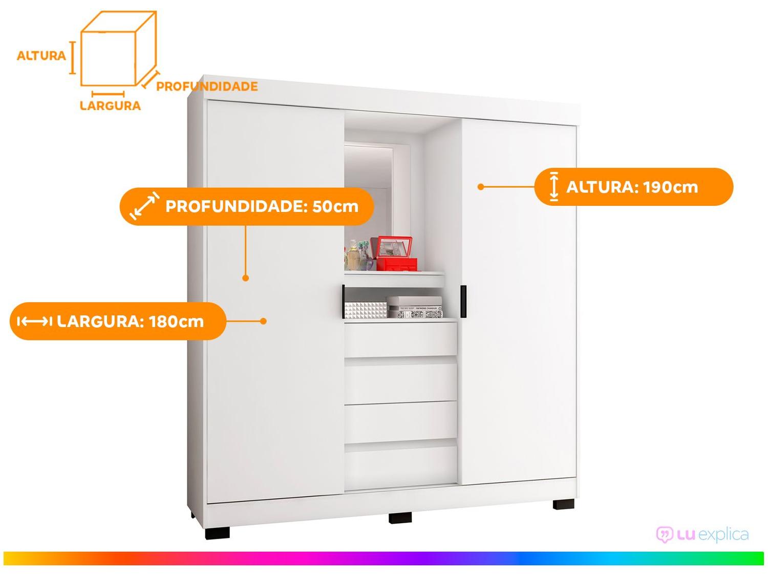 Guarda-roupa Casal com Espelho 2 Portas de Correr 4 Gavetas Araplac Sintra CAP24024