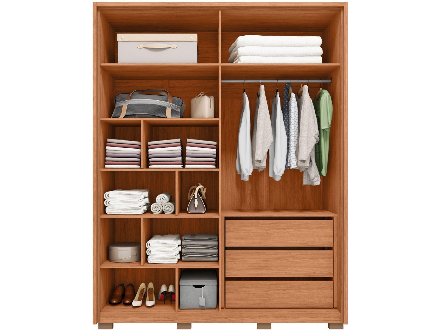Guarda-roupa Casal com Espelho 3 Gavetas 4 Portas Caemmun Tango