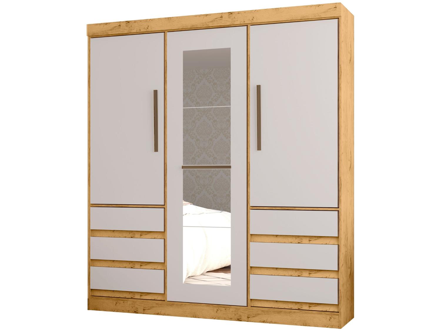 Guarda-roupa Casal com Espelho 3 Portas 6 Gavetas Araplac Maiami