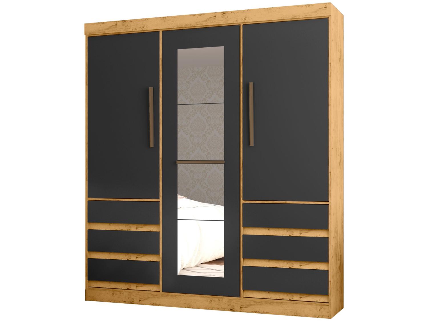 Guarda-roupa Casal com Espelho 3 Portas 6 Gavetas Araplac Maiami