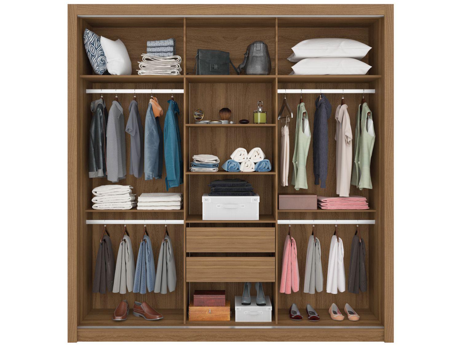 Guarda-roupa Casal com Espelho 3 Portas de Correr 2 Gavetas Demóbile Residence Flex
