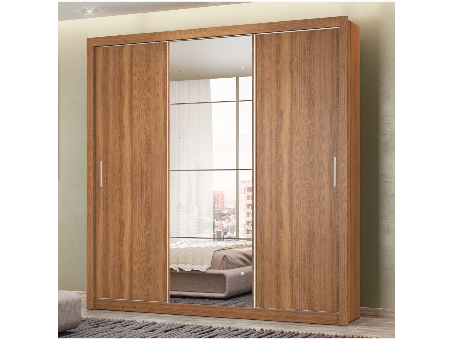 Guarda-roupa Casal com Espelho 3 Portas de Correr 2 Gavetas Demóbile Residence Flex