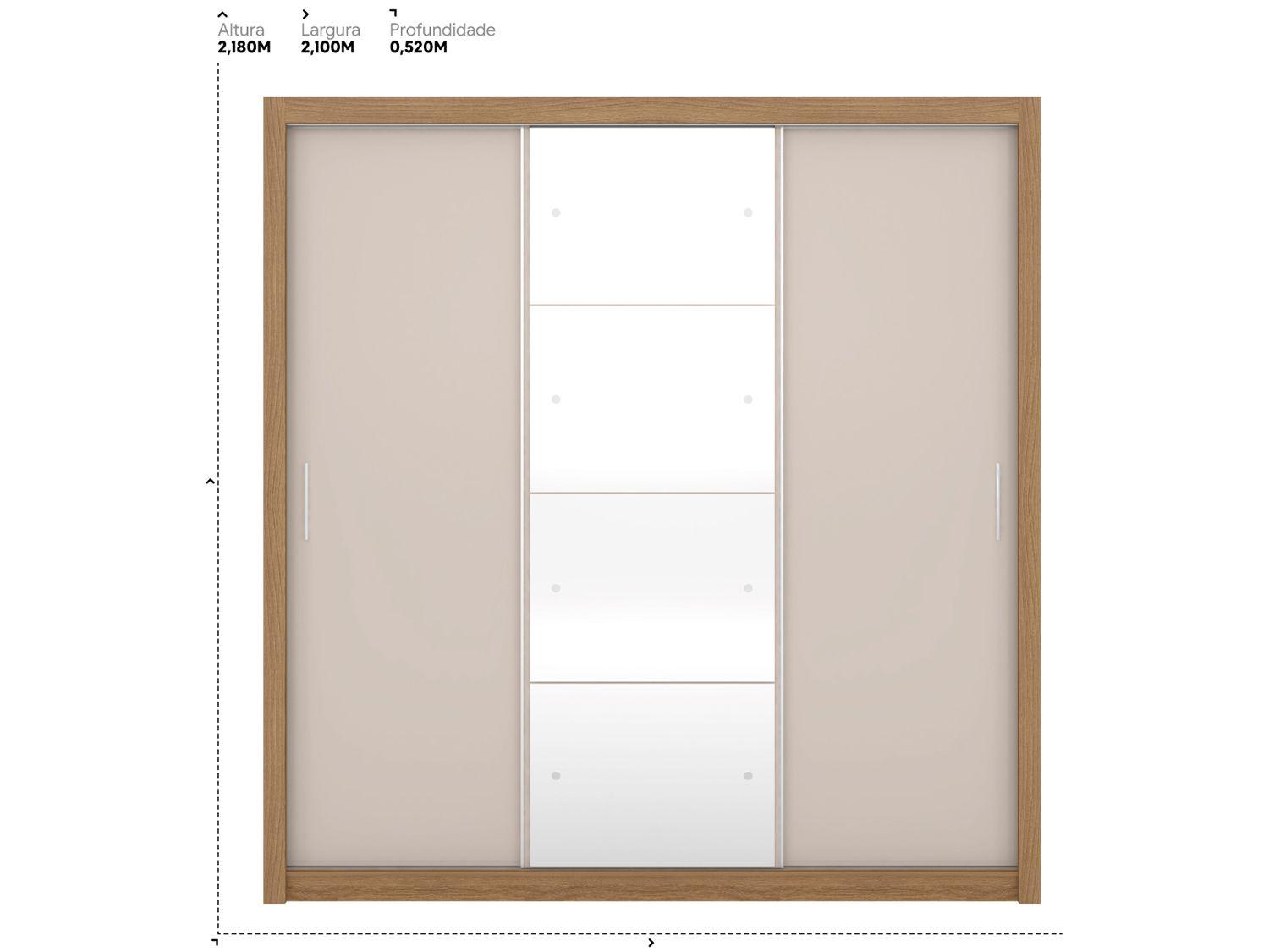 Guarda-roupa Casal com Espelho 3 Portas de Correr 2 Gavetas Demóbile Residence Flex