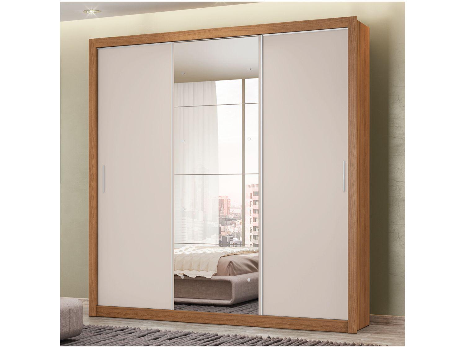 Guarda-roupa Casal com Espelho 3 Portas de Correr 2 Gavetas Demóbile Residence Flex