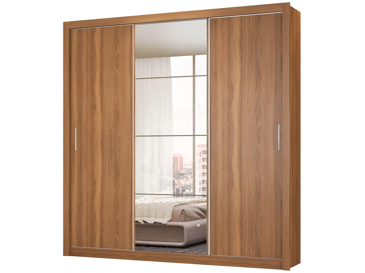 Guarda-roupa Casal com Espelho 3 Portas de Correr 2 Gavetas Demóbile Residence Flex