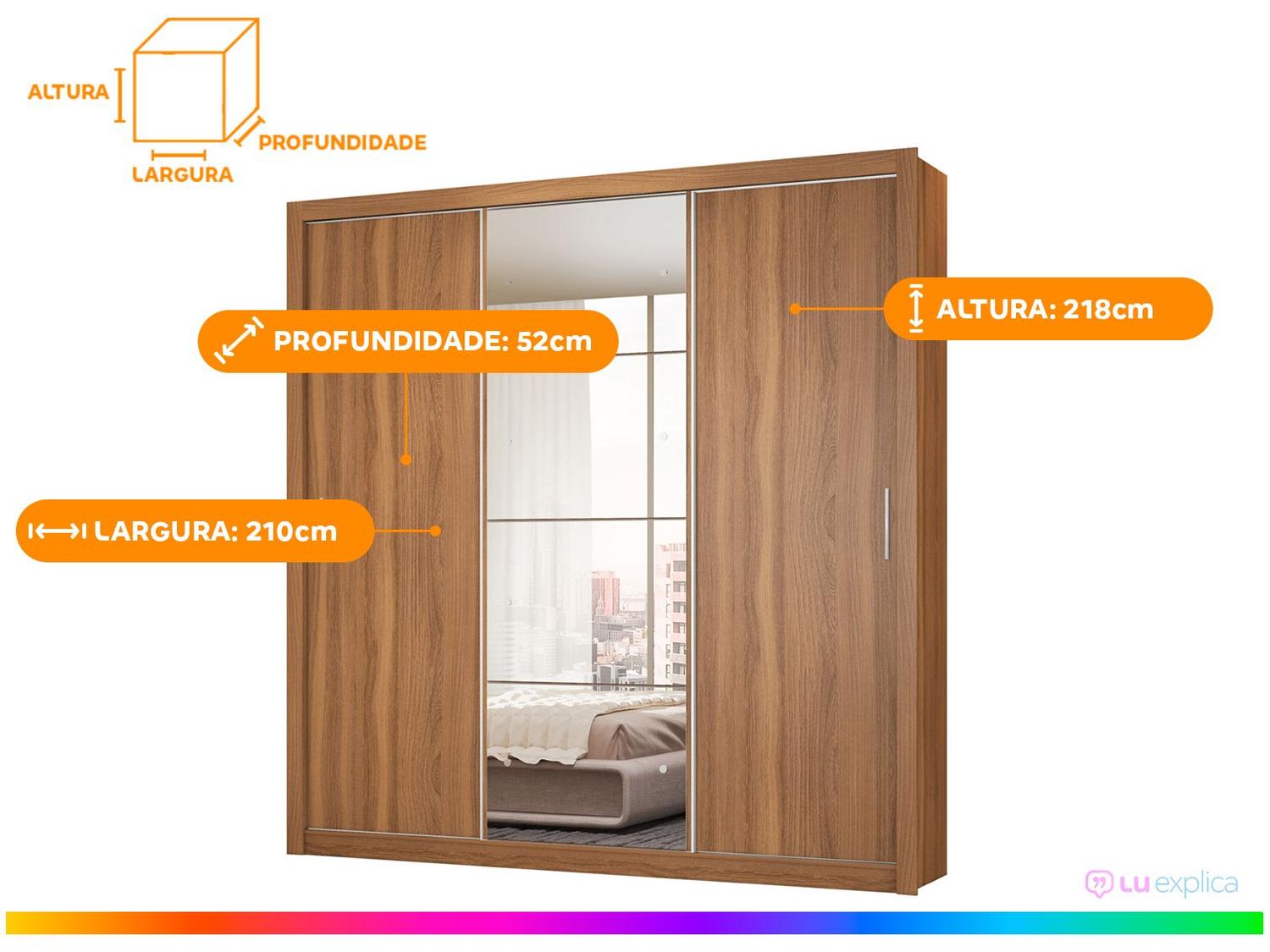 Guarda-roupa Casal com Espelho 3 Portas de Correr 2 Gavetas Demóbile Residence Flex
