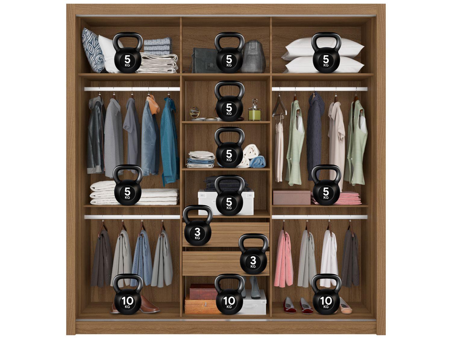 Guarda-roupa Casal com Espelho 3 Portas de Correr 2 Gavetas Demóbile Residence Flex