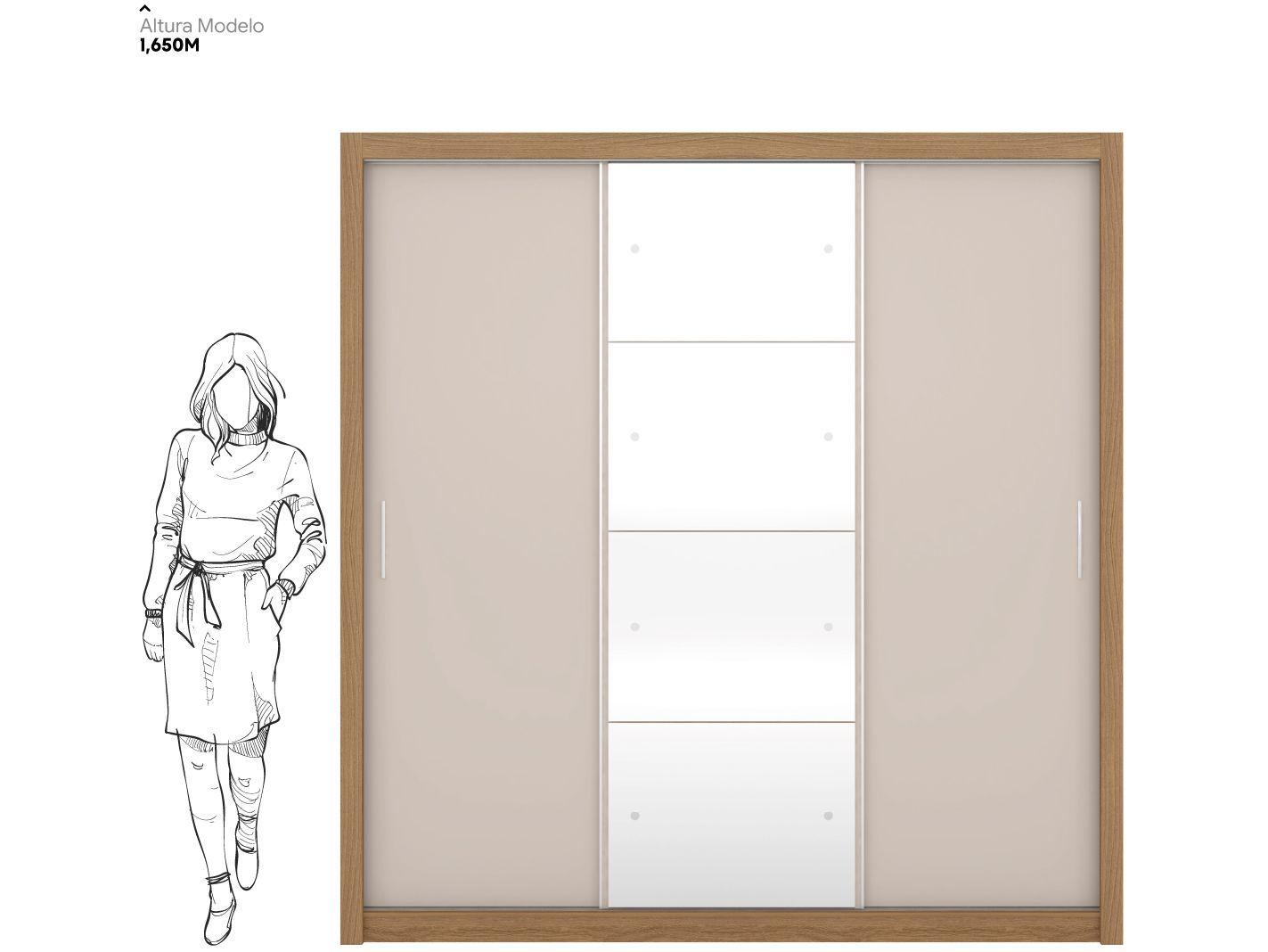 Guarda-roupa Casal com Espelho 3 Portas de Correr 2 Gavetas Demóbile Residence Flex