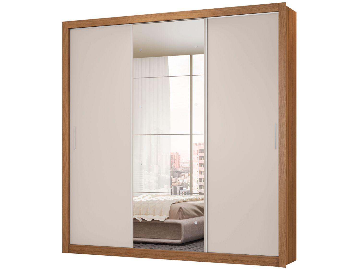 Guarda-roupa Casal com Espelho 3 Portas de Correr 2 Gavetas Demóbile Residence Flex