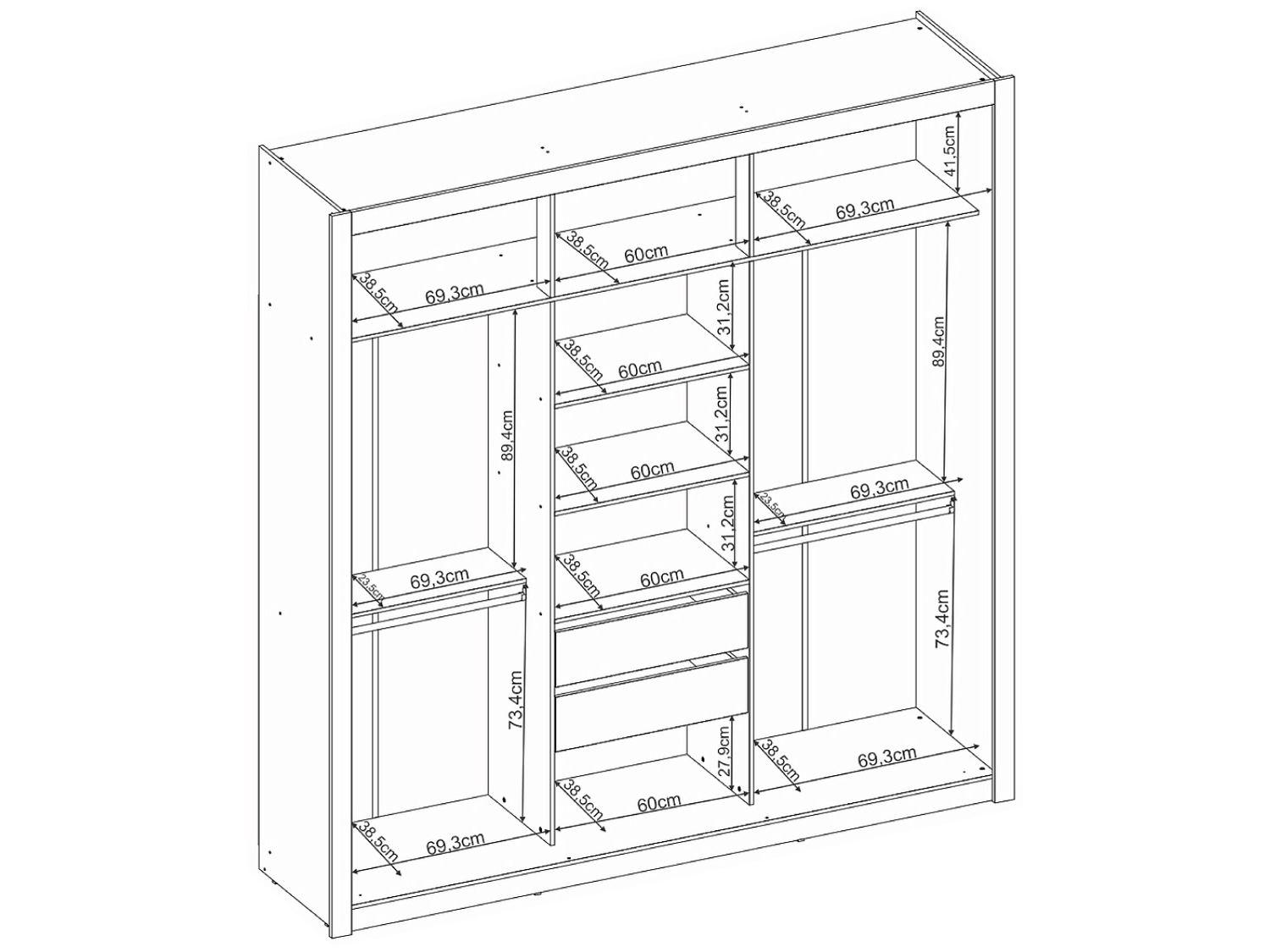 Guarda-roupa Casal com Espelho 3 Portas de Correr 2 Gavetas Demóbile Residence Flex