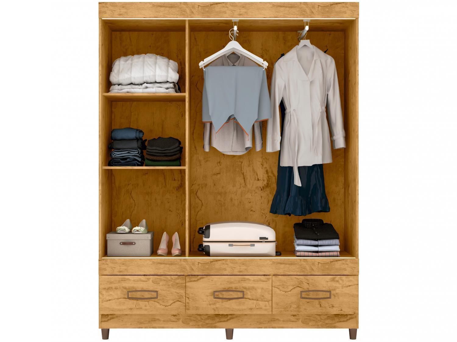 Guarda-roupa Casal com Espelho 3 Portas de Correr 3 Gavetas Araplac Cairo