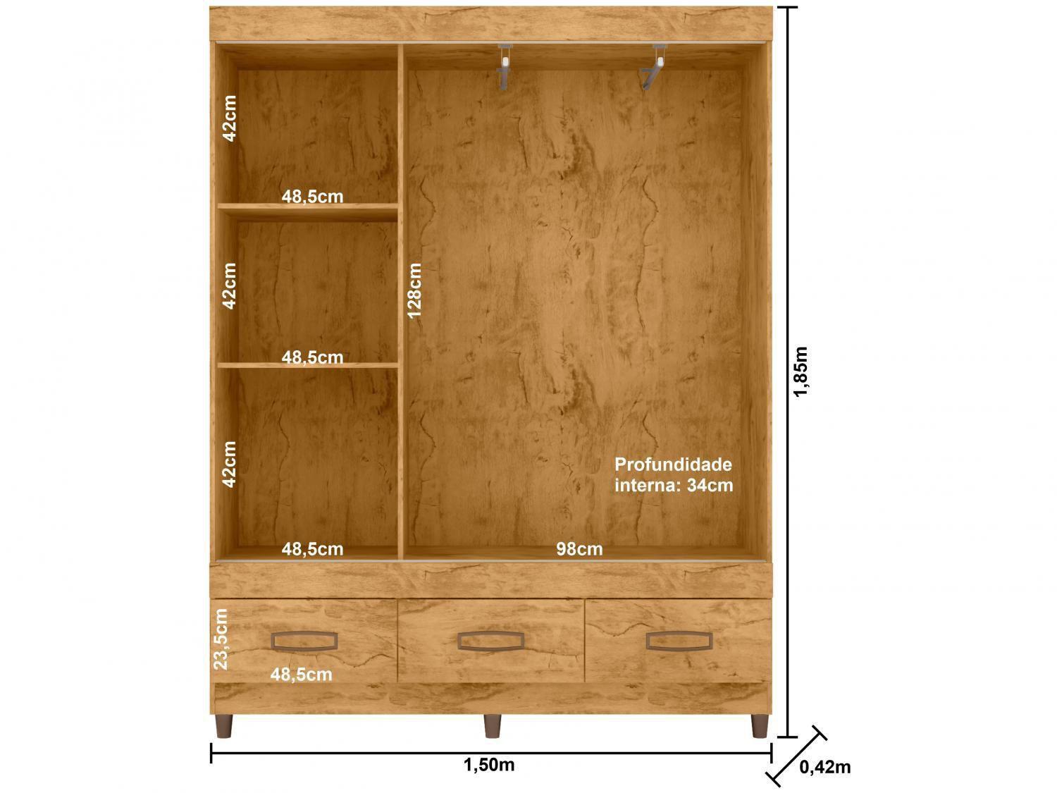 Guarda-roupa Casal com Espelho 3 Portas de Correr 3 Gavetas Araplac Cairo