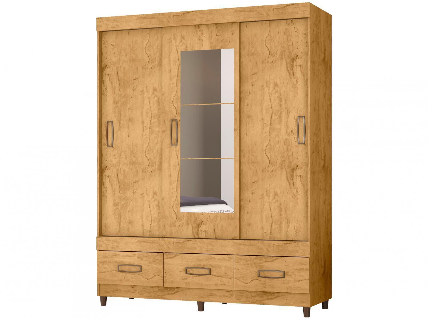 Guarda-roupa Casal com Espelho 3 Portas de Correr 3 Gavetas Araplac Cairo