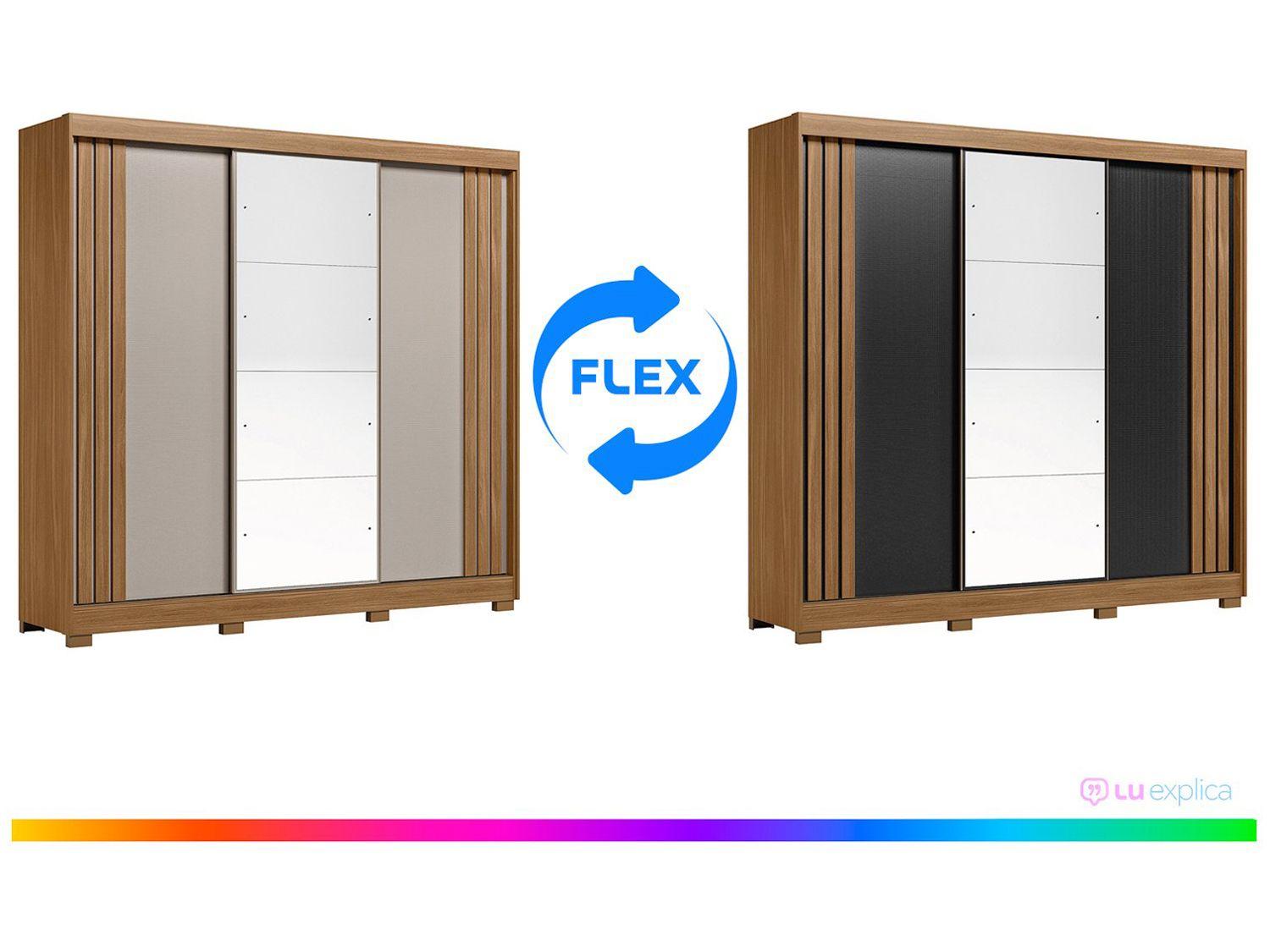 Guarda-roupa Casal com Espelho 3 Portas de Correr 6 Gavetas Demóbile Lille