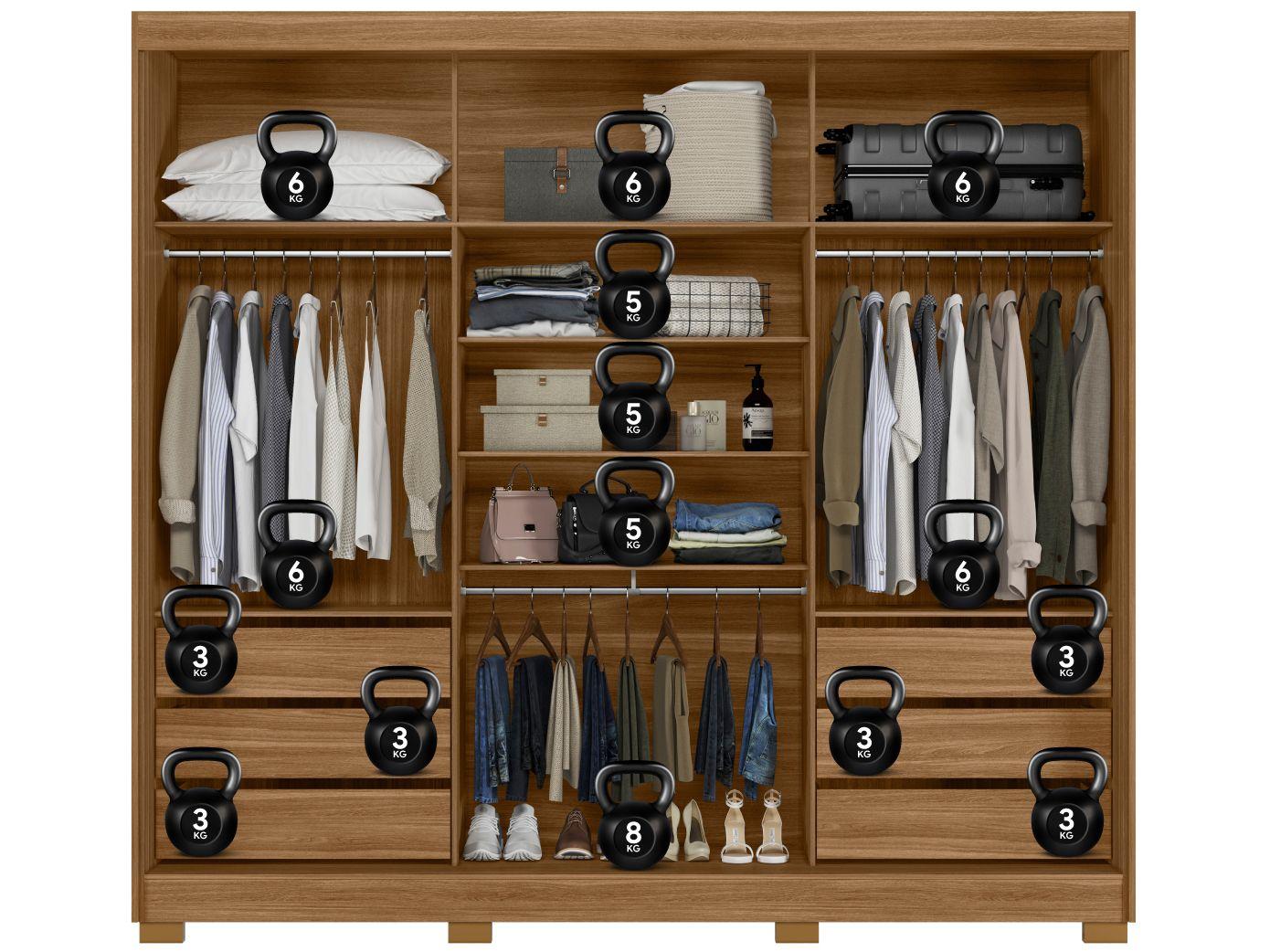Guarda-roupa Casal com Espelho 3 Portas de Correr 6 Gavetas Demóbile Lille