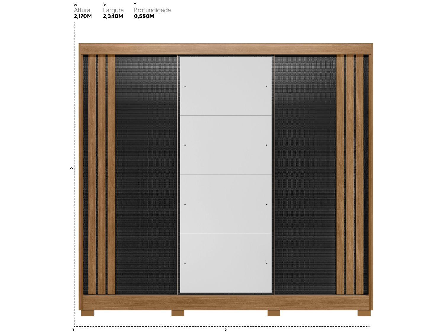 Guarda-roupa Casal com Espelho 3 Portas de Correr 6 Gavetas Demóbile Lille