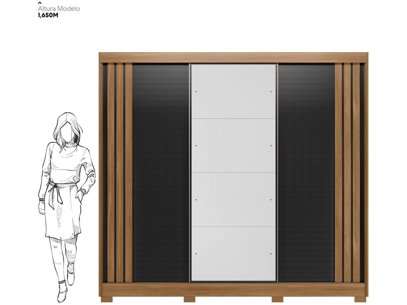 Guarda-roupa Casal com Espelho 3 Portas de Correr 6 Gavetas Demóbile Lille