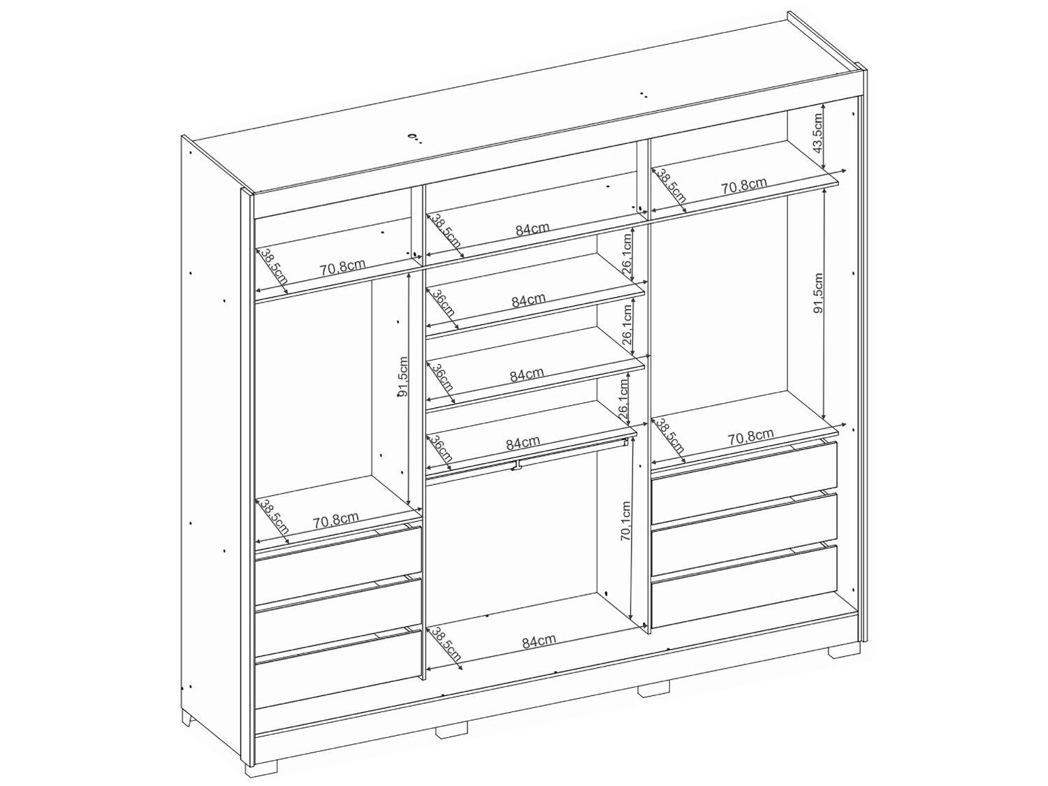 Guarda-roupa Casal com Espelho 3 Portas de Correr 6 Gavetas Demóbile Lille