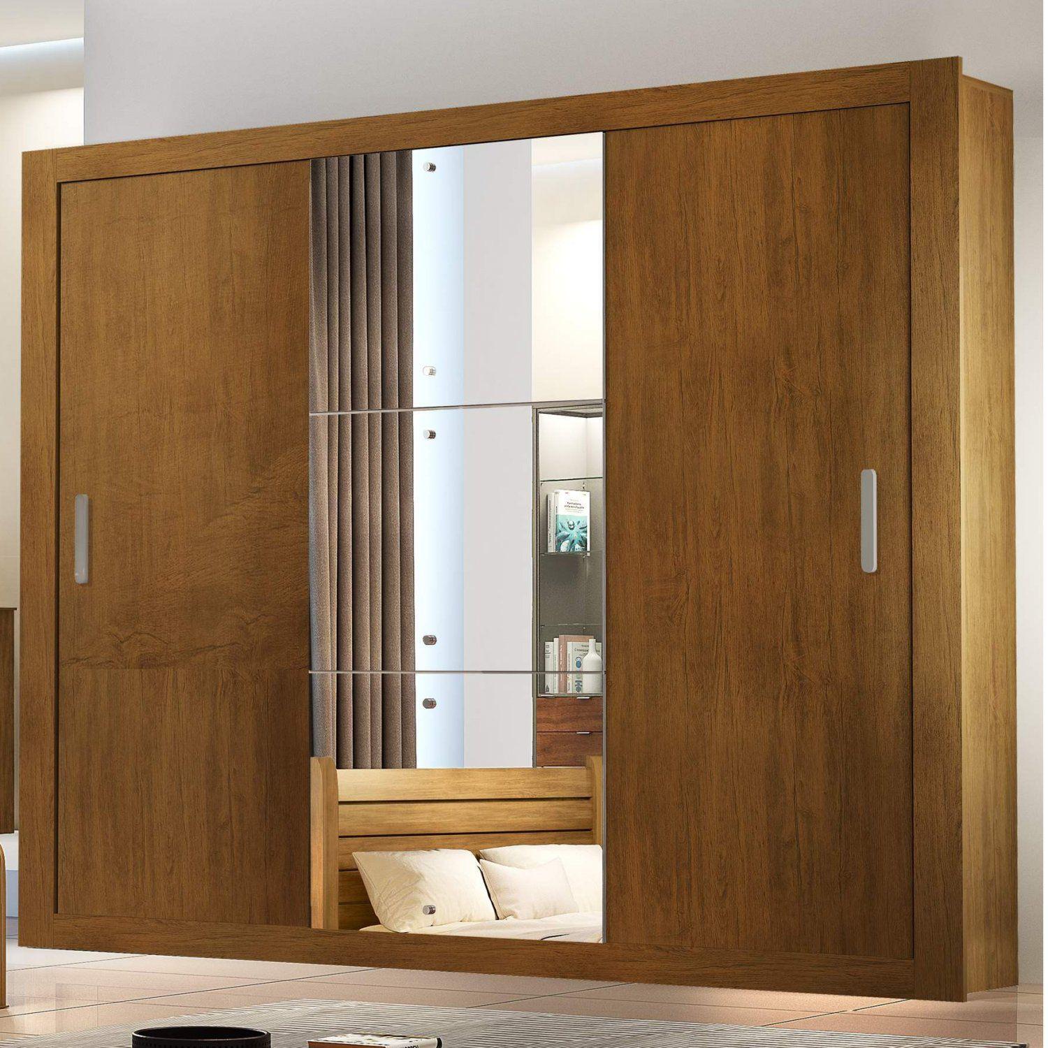 Guarda Roupa Casal com Espelho 3 Portas de Correr Alice Luxo Espresso