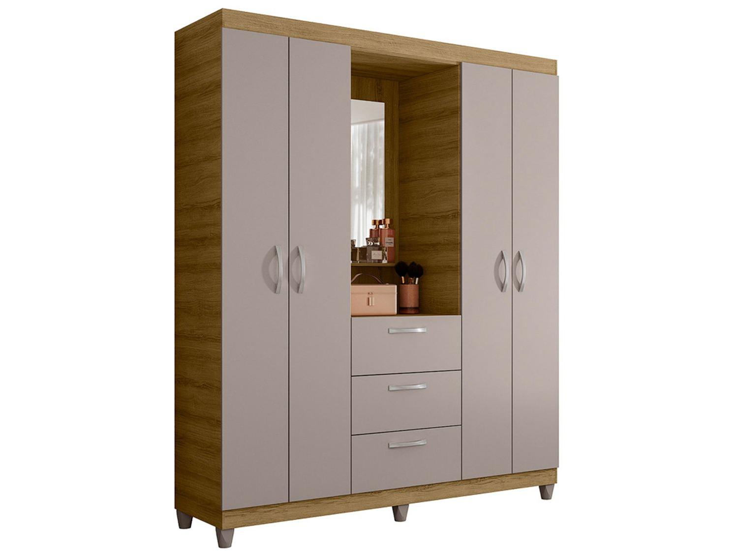 Guarda-roupa Casal com Espelho 4 Portas 3 Gavetas Caemmun Clapton