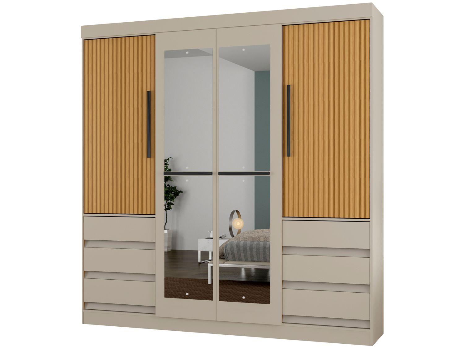 Guarda-roupa Casal com Espelho 4 Portas 6 Gavetas Araplac Sofia
