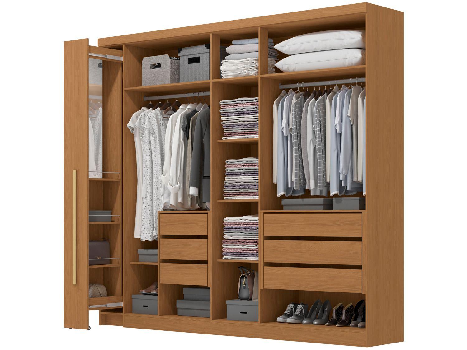 Guarda-roupa Casal com Espelho 6 Gavetas 6 Portas Kappesberg Dakota Classic