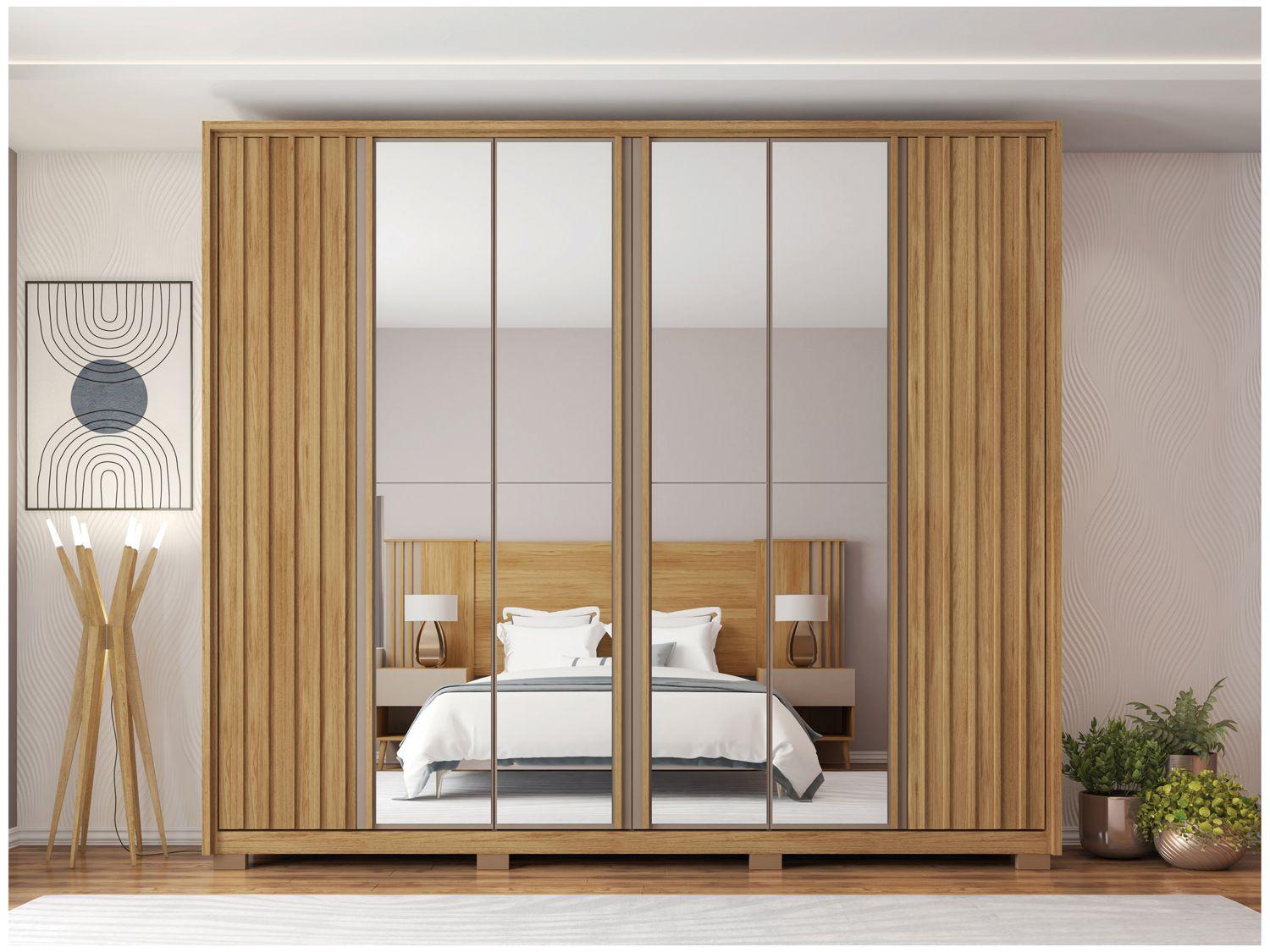 Guarda-roupa Casal com Espelho 6 Portas 4 Gavetas Caemmun Apollo