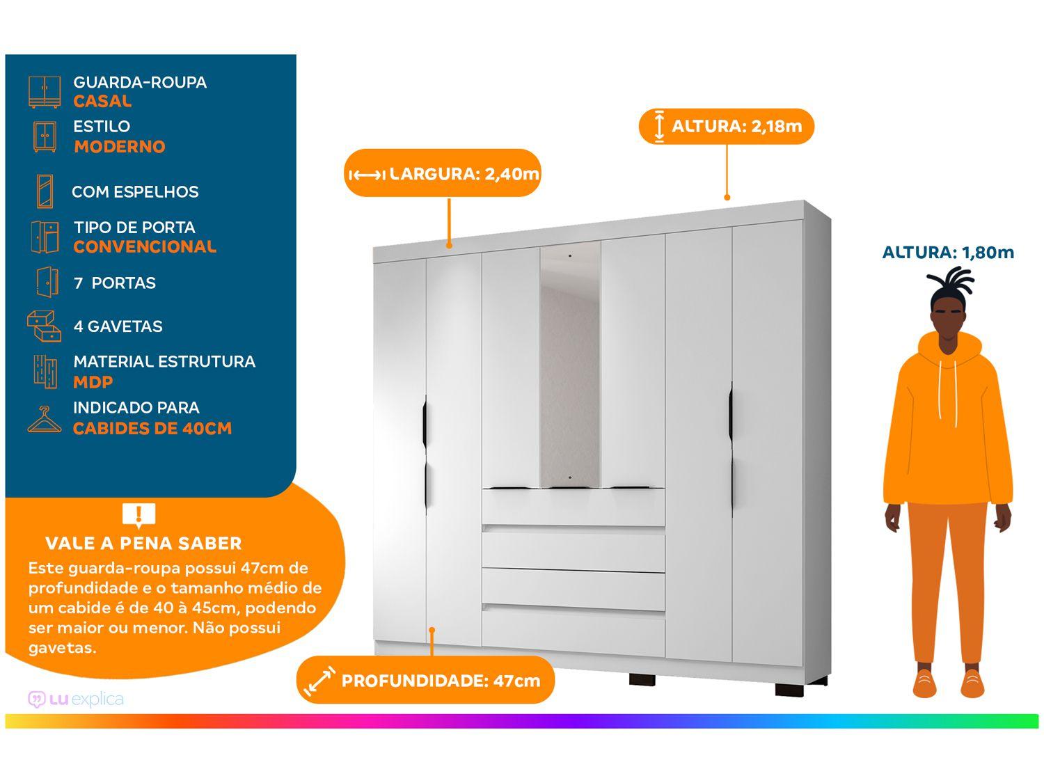 Guarda-roupa Casal com Espelho 7 Portas 4 Gavetas Araplac Lisboa