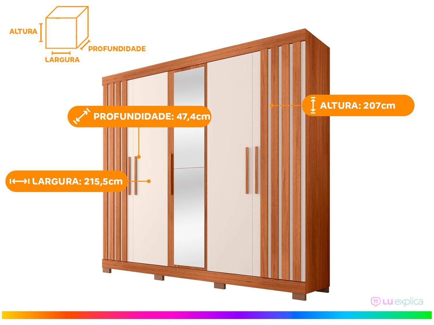 Guarda-roupa Casal com Espelho com Sapateiro 5 Portas 2 Gavetas Caemmun Sophia