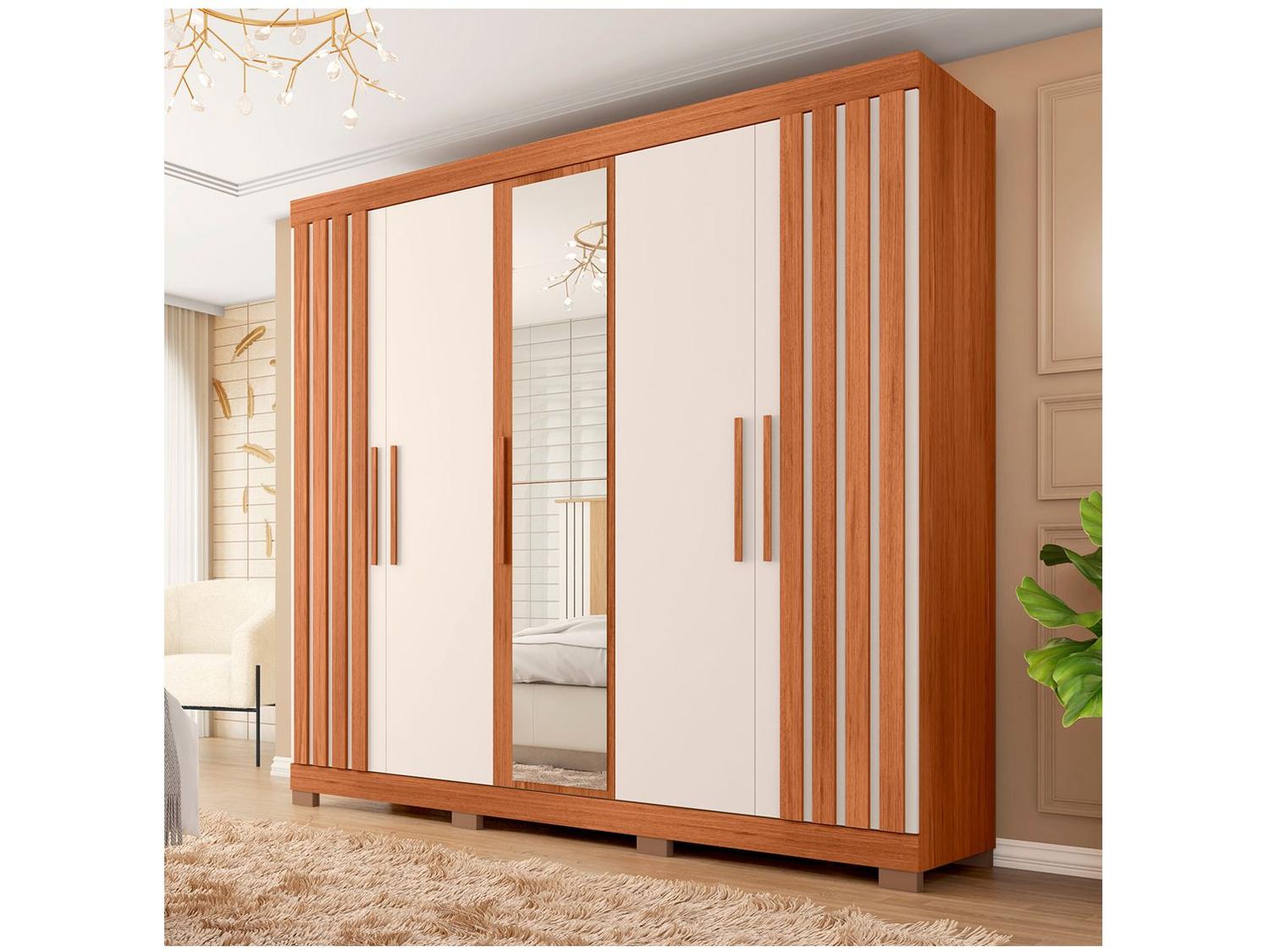 Guarda-roupa Casal com Espelho com Sapateiro 5 Portas 2 Gavetas Caemmun Sophia