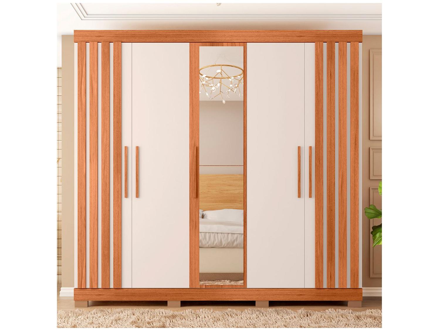 Guarda-roupa Casal com Espelho com Sapateiro 5 Portas 2 Gavetas Caemmun Sophia