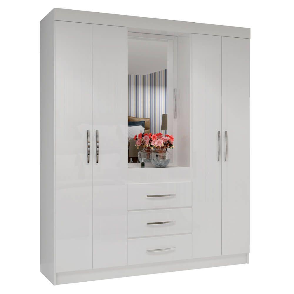 Guarda Roupa Casal com Espelho Itapema Mapi Móveis 5 Portas Branco