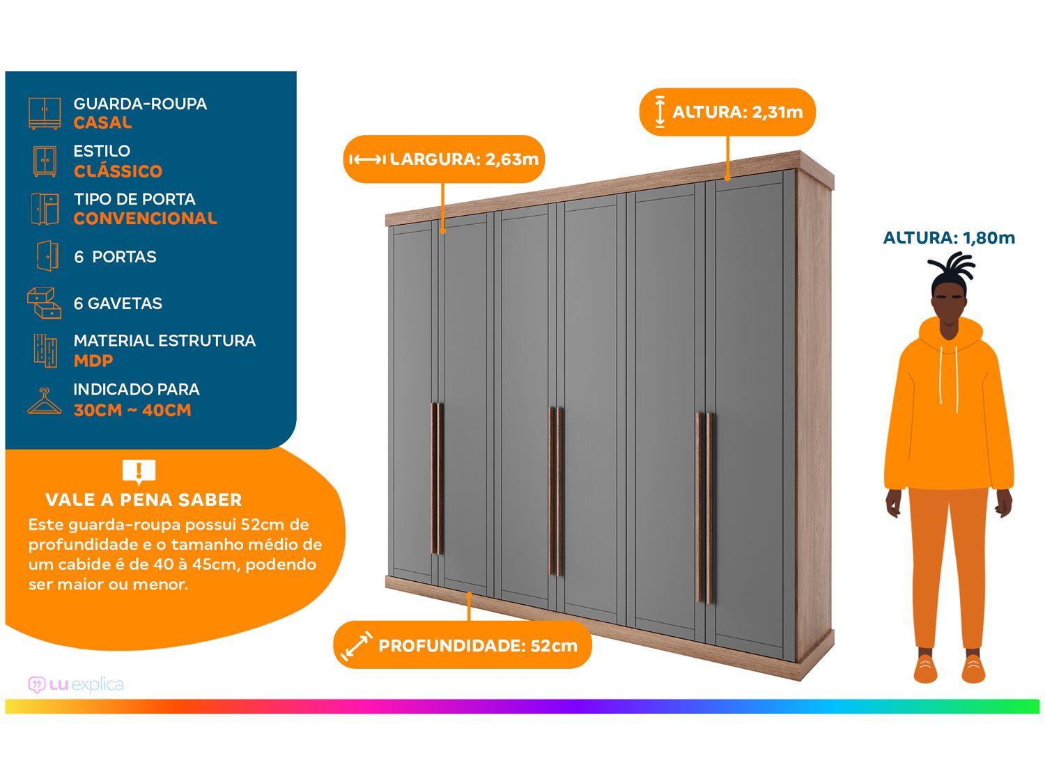 Guarda-roupa Casal Modulado 6 Gavetas 6 Portas Carraro Capri 1159