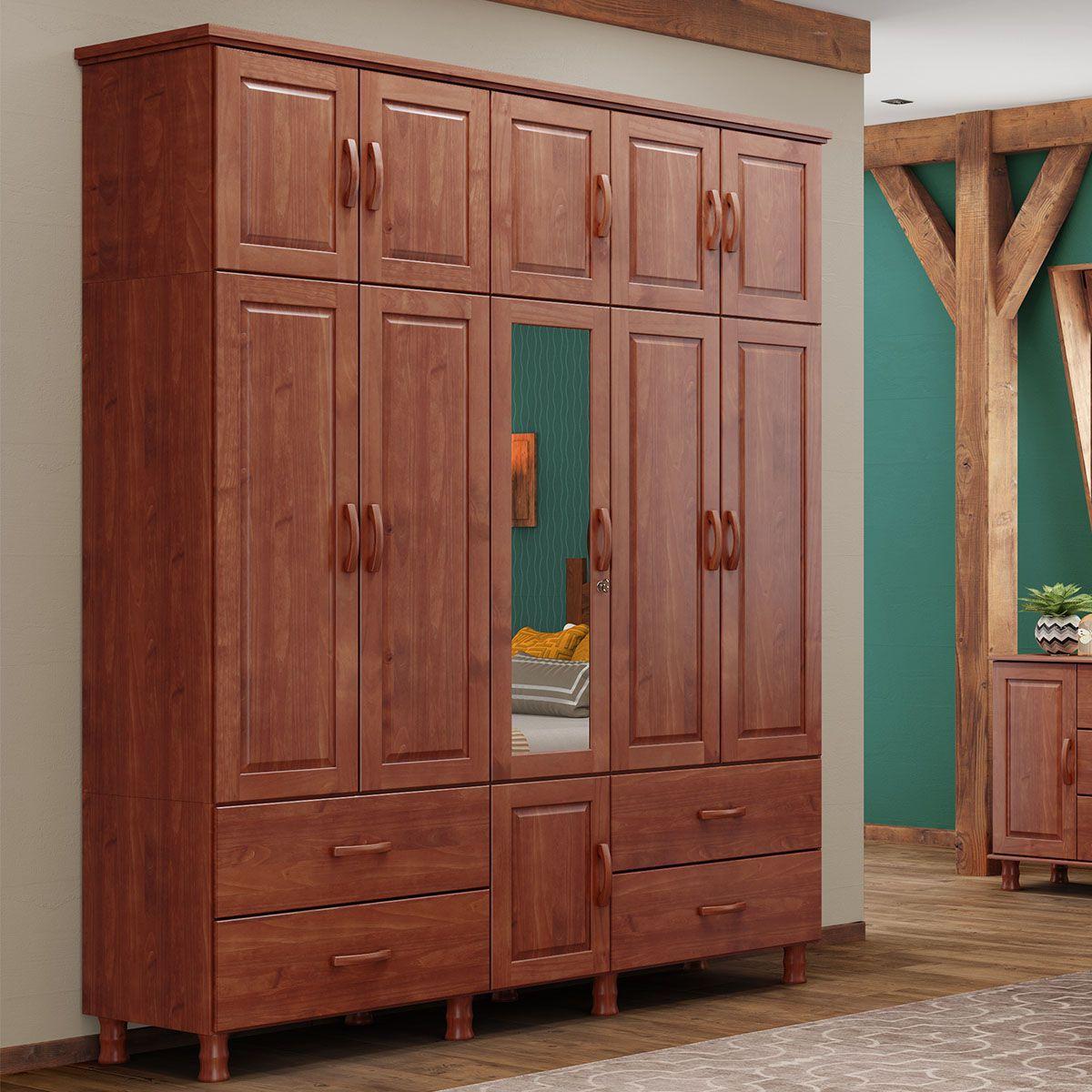 GuardaRoupa Casal Tripartido Linha Bronze Imbuia 11 Portas Espelho e 4