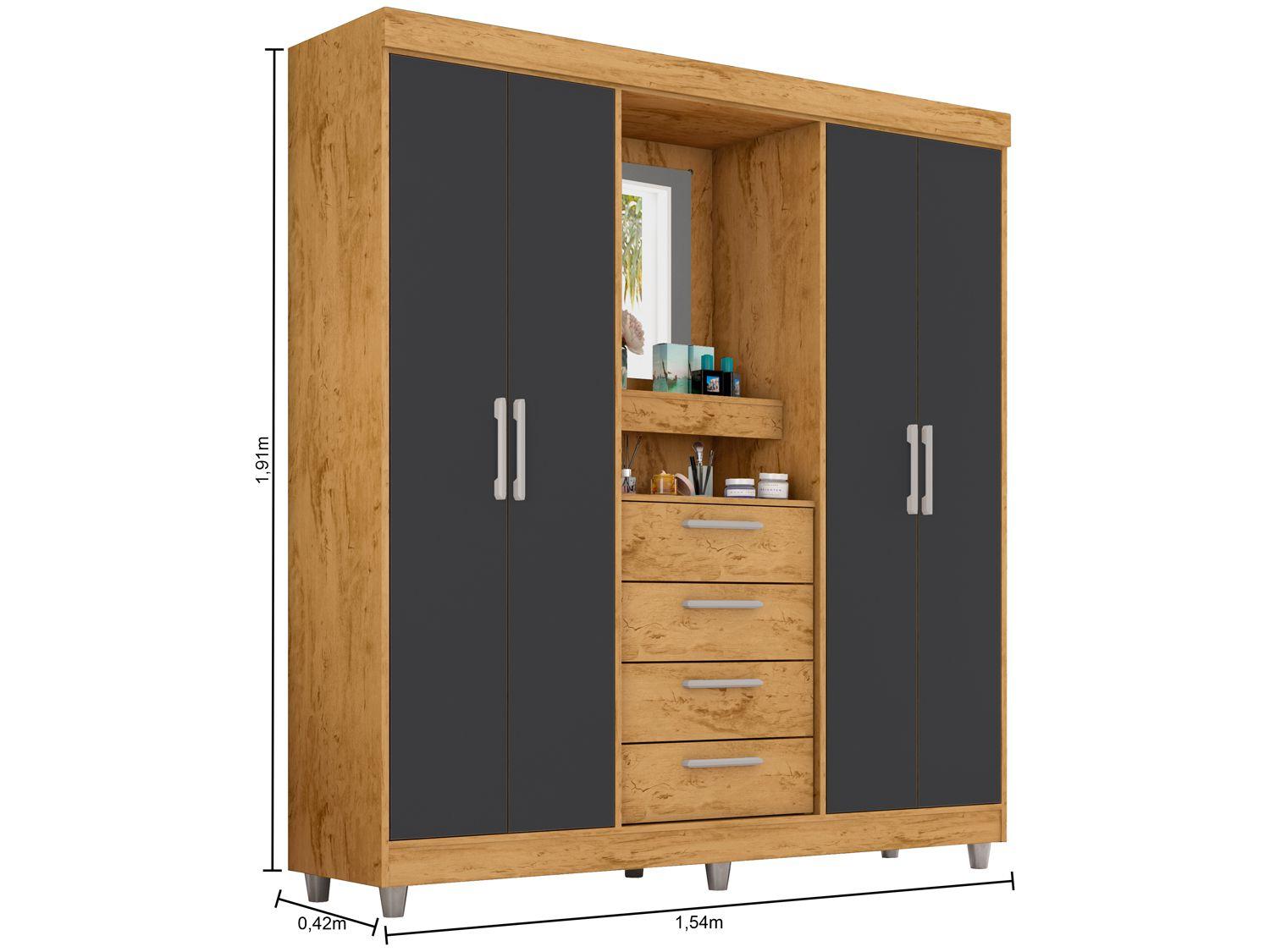 Guarda-roupa com Espelho 4 Portas 4 Gavetas Araplac Pequim