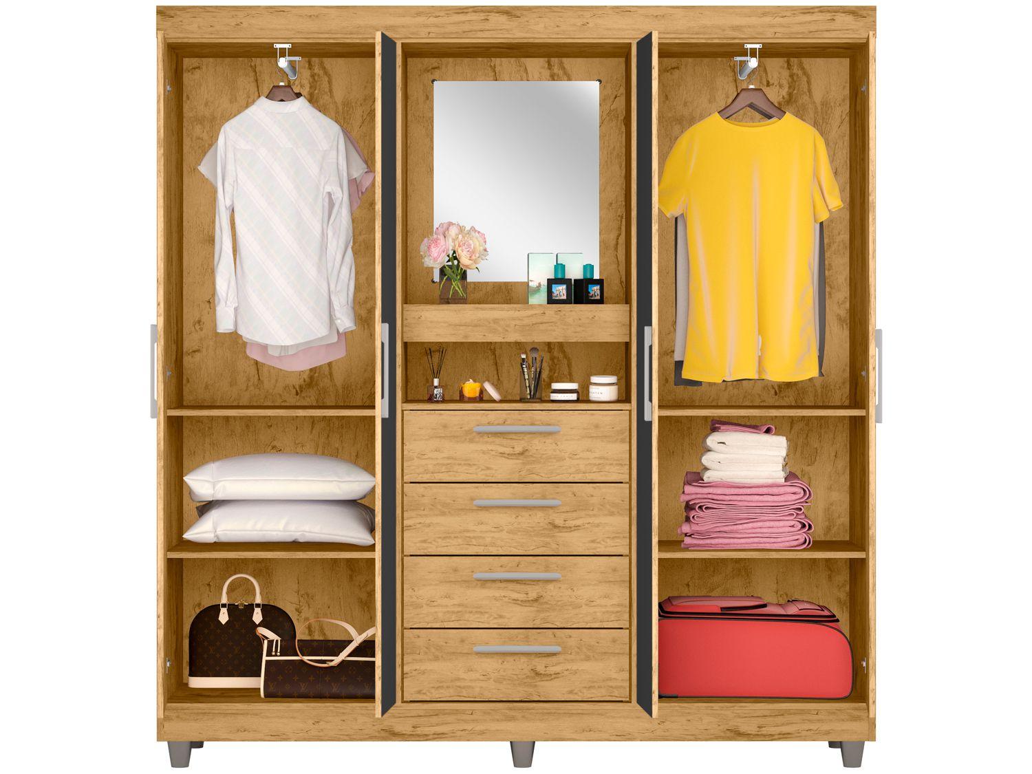 Guarda-roupa com Espelho 4 Portas 4 Gavetas Araplac Pequim