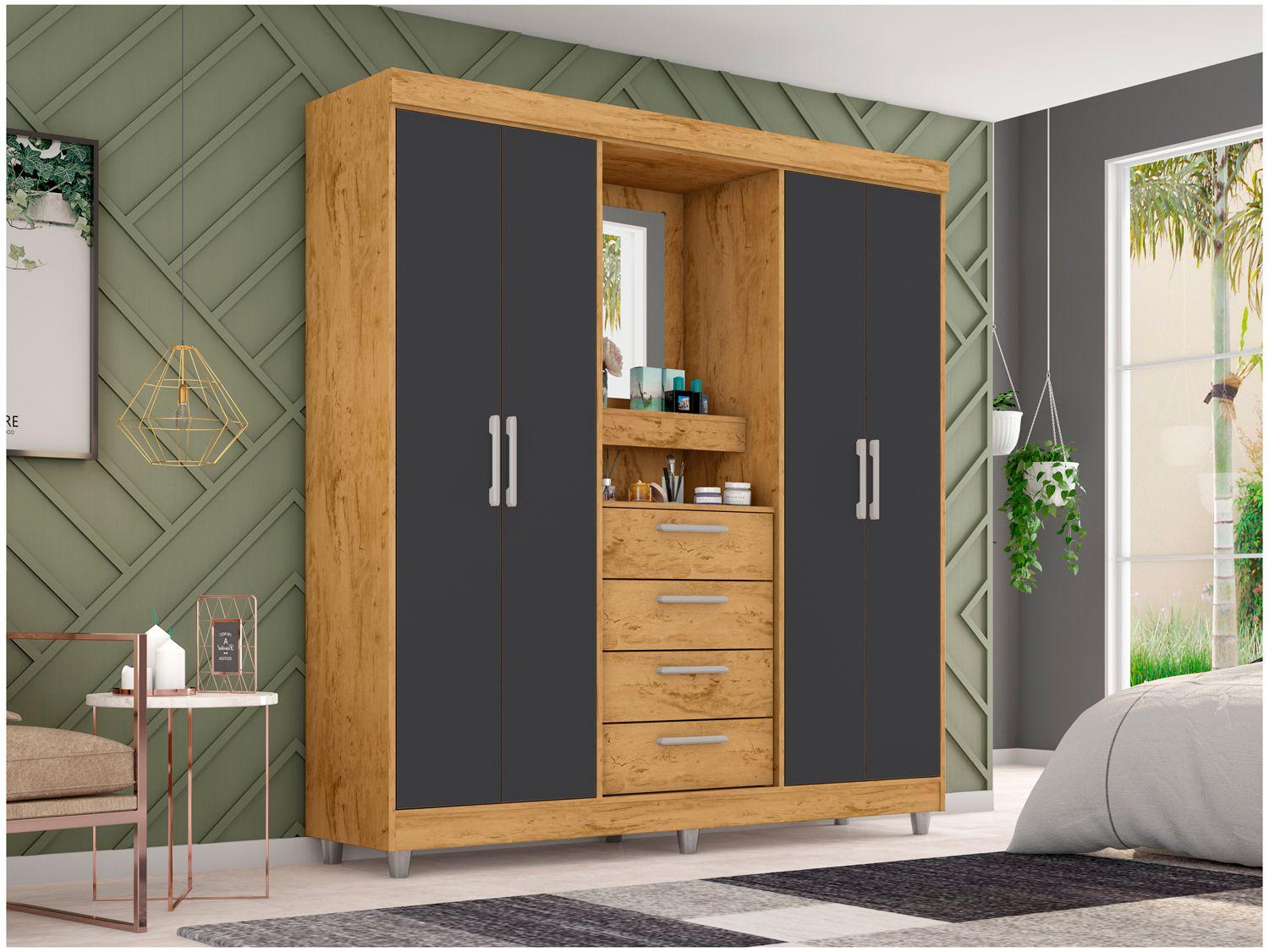 Guarda-roupa com Espelho 4 Portas 4 Gavetas Araplac Pequim