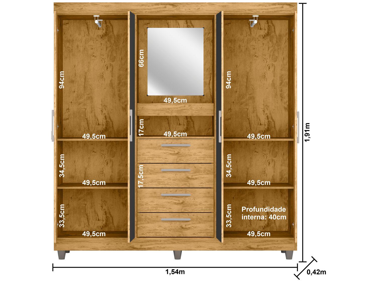 Guarda-roupa com Espelho 4 Portas 4 Gavetas Araplac Pequim