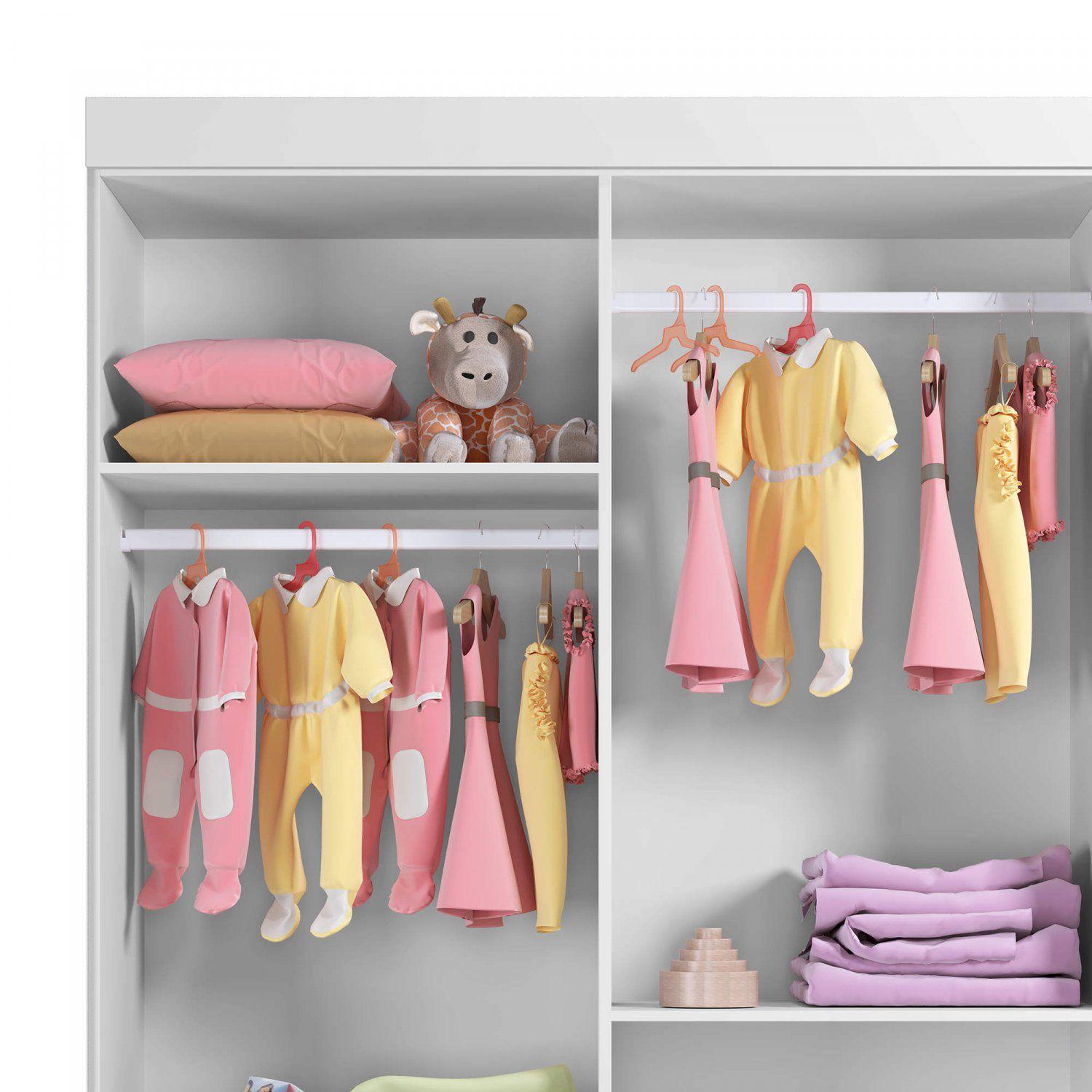 Guarda Roupa de Bebê 4 Portas 2 gavetas Life Tigus Baby Branco - Guarda