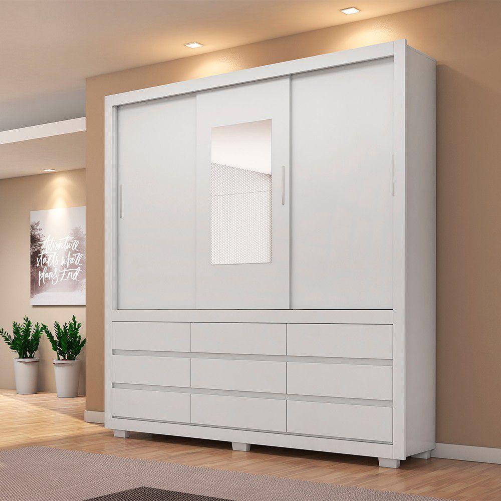 Guarda Roupa Florence D01 3 Portas Com Espelho Branco ADJ DECOR guarda-roupa-florence-d01-3-portas-com-espelho-branco-adj-decor
