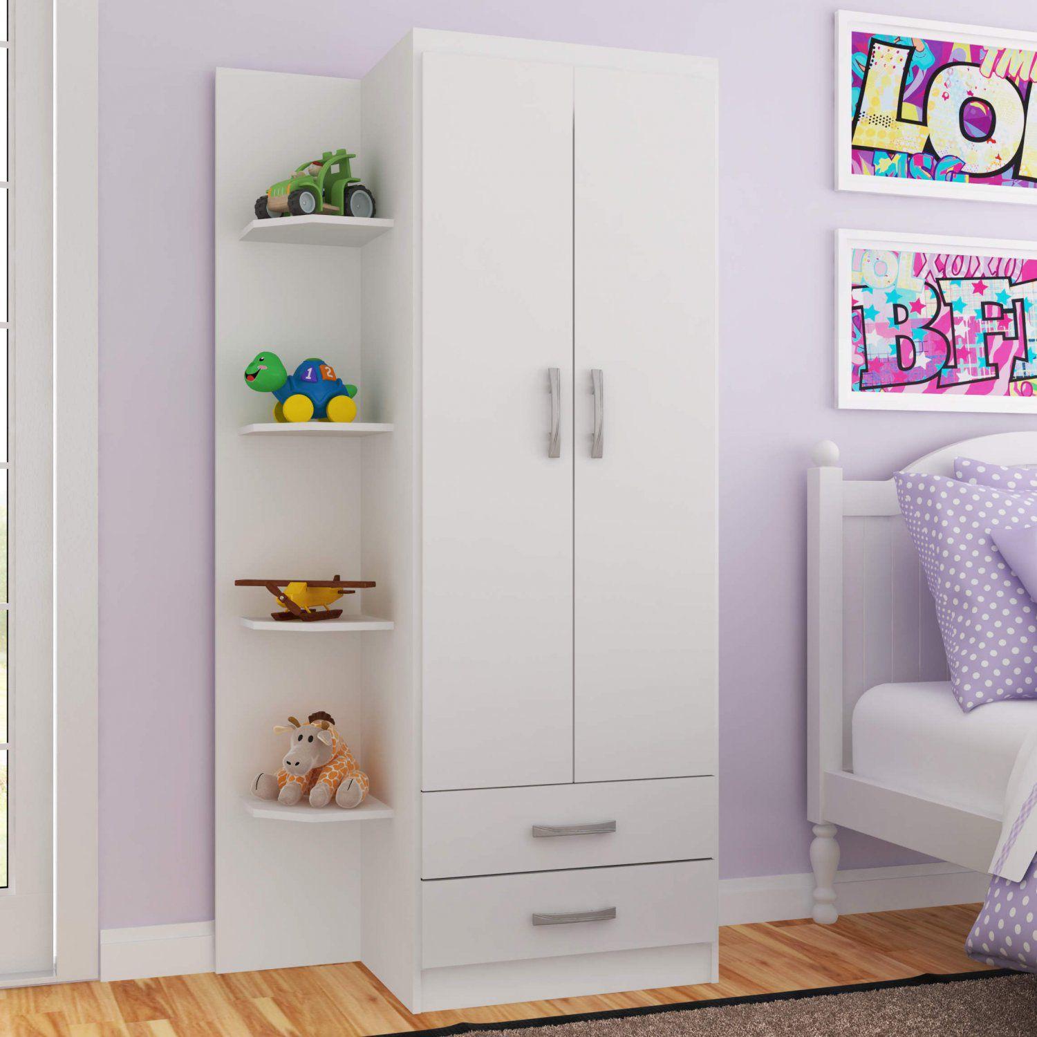 Guarda Roupa Infantil 2 Portas 2 Gavetas Com 4 Prateleiras Externas 