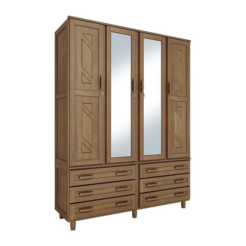 GuardaRoupa Paris Casal Imbuia 4 Portas Espelho 6 Gavetas Maleiro