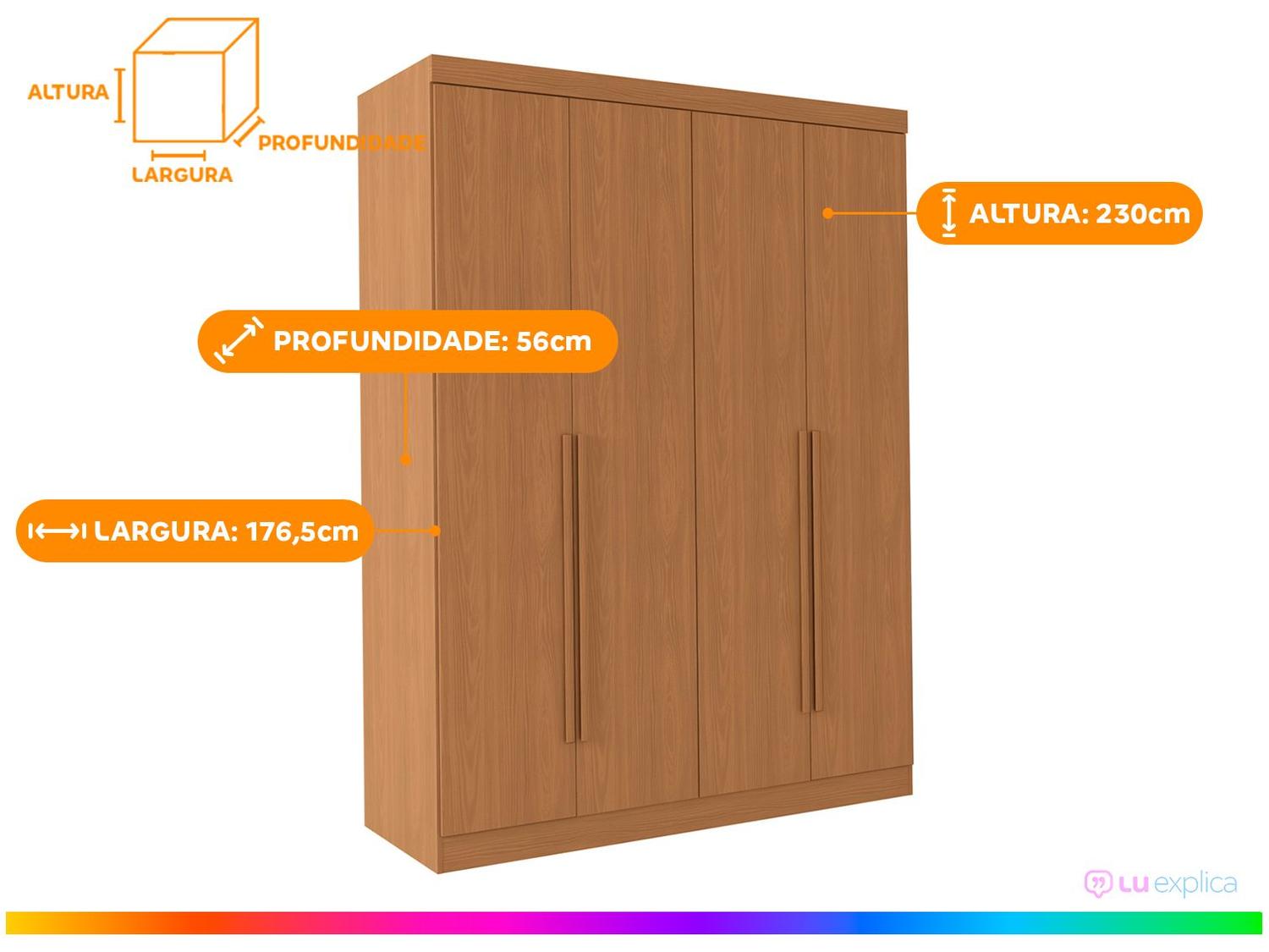 Guarda-roupa Solteiro 2 Gavetas 4 Portas Kappesberg Roma