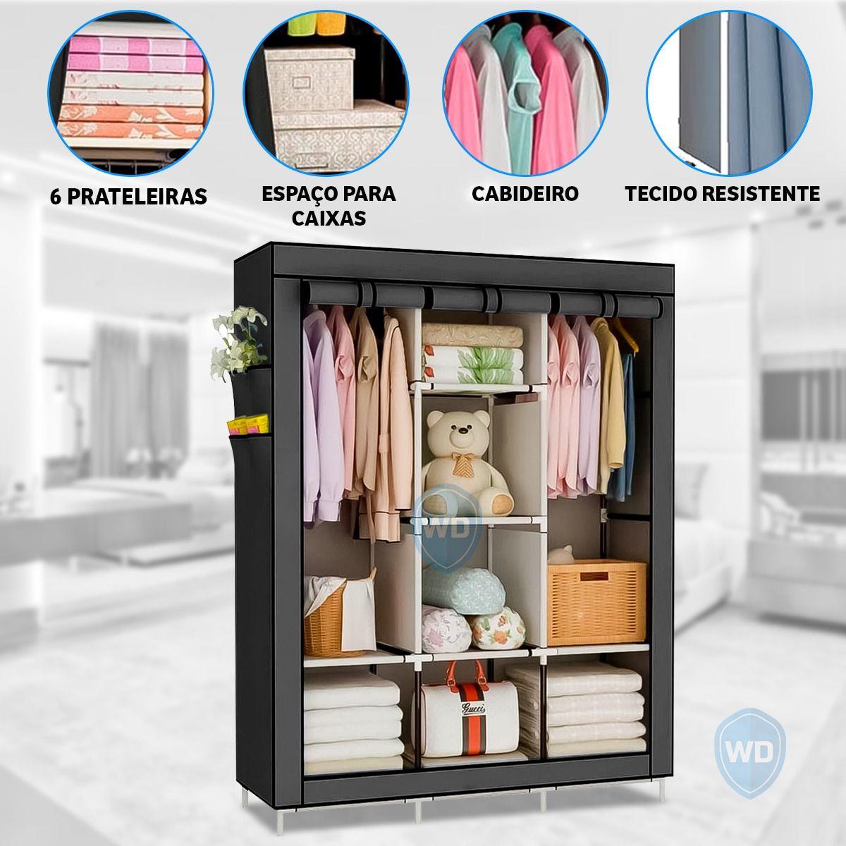 Guarda Roupas Dobrável Casal Armário Prateleira Organizadora