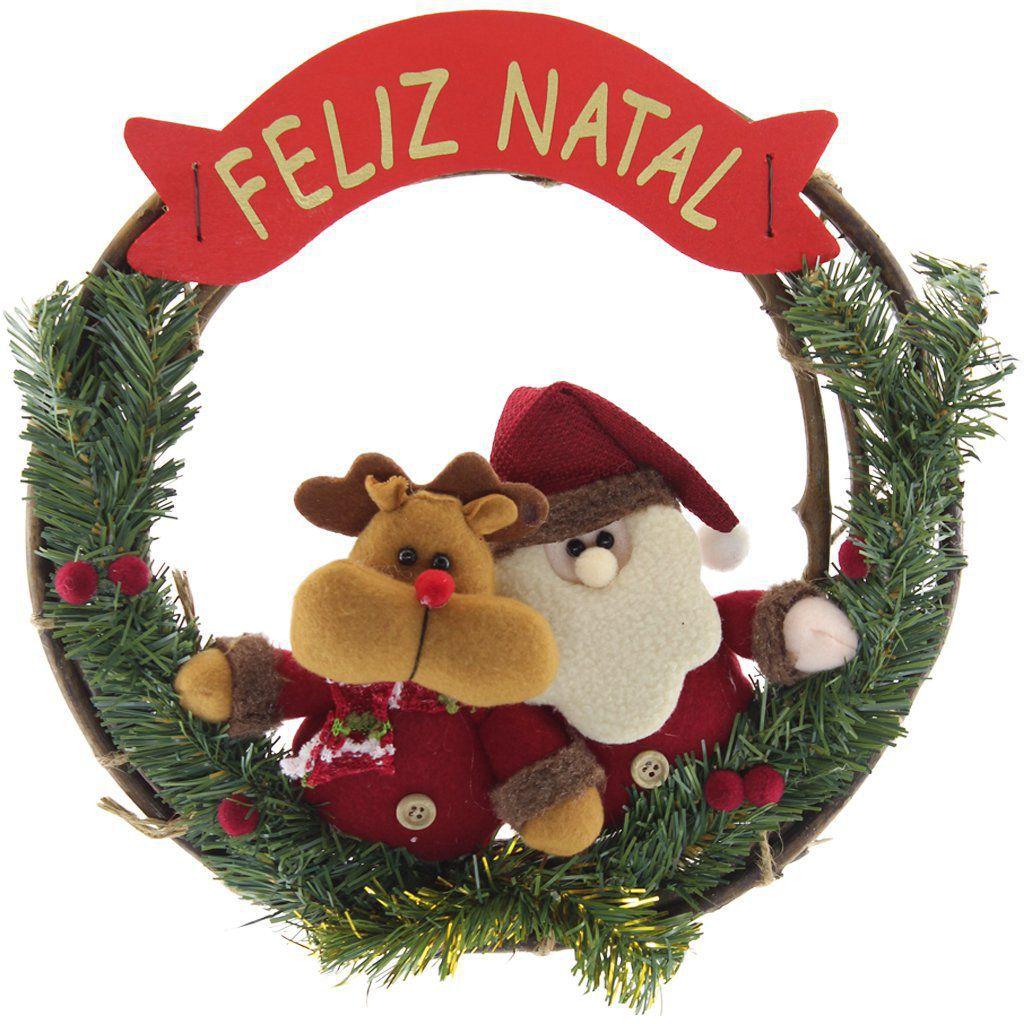 Guirlanda Natalina Feliz Natal Em Madeira Papai Noel Rena - Gici Christmas  - Guirlanda de Natal - Magazine Luiza