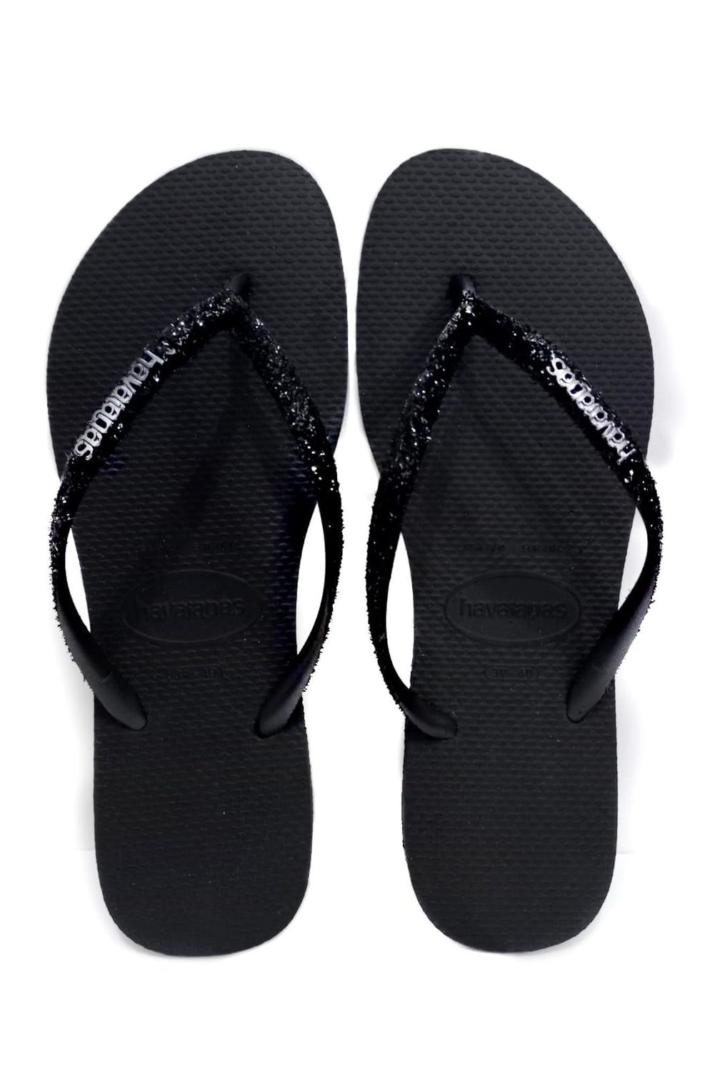 havaiana preta com glitter