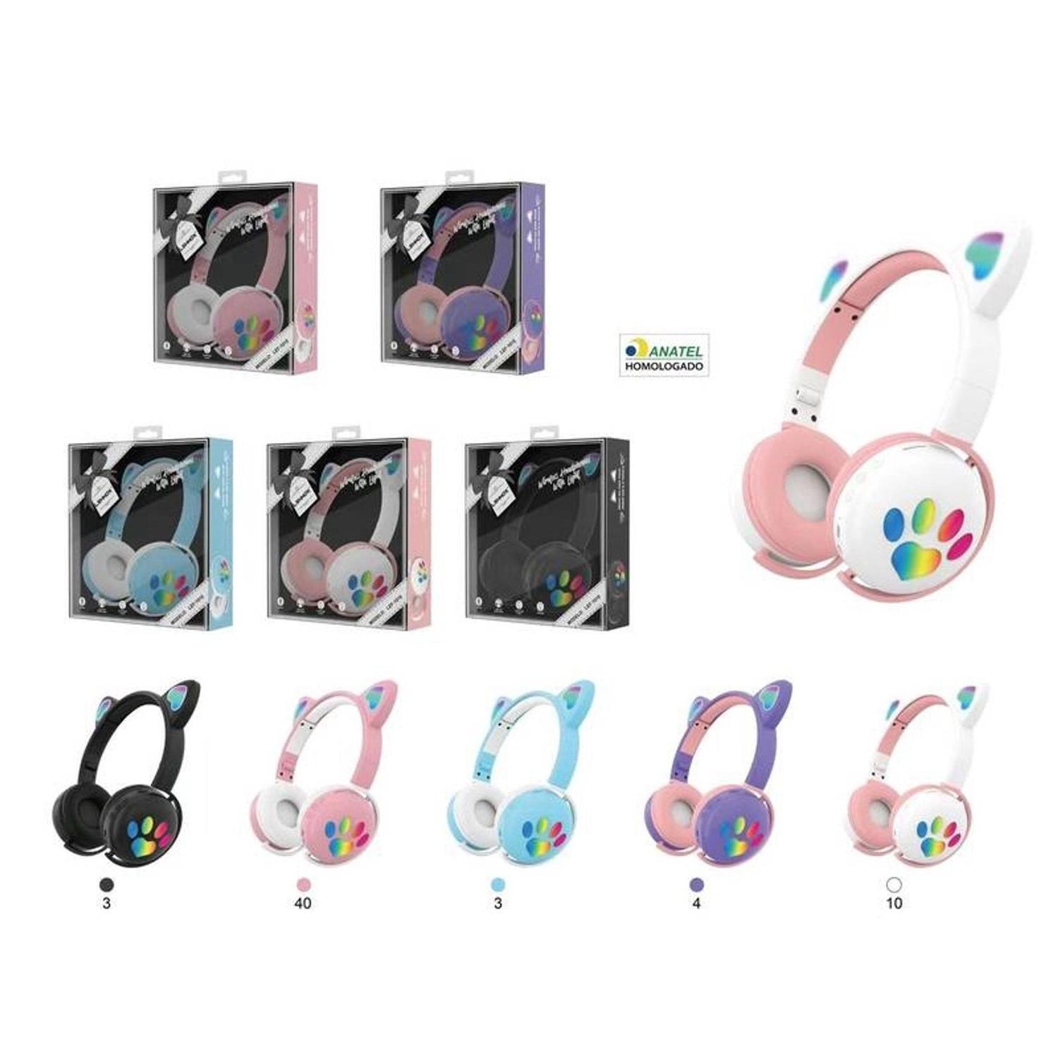 Imagem de Headphone infantil bluetooth de gatinho com led RGB
