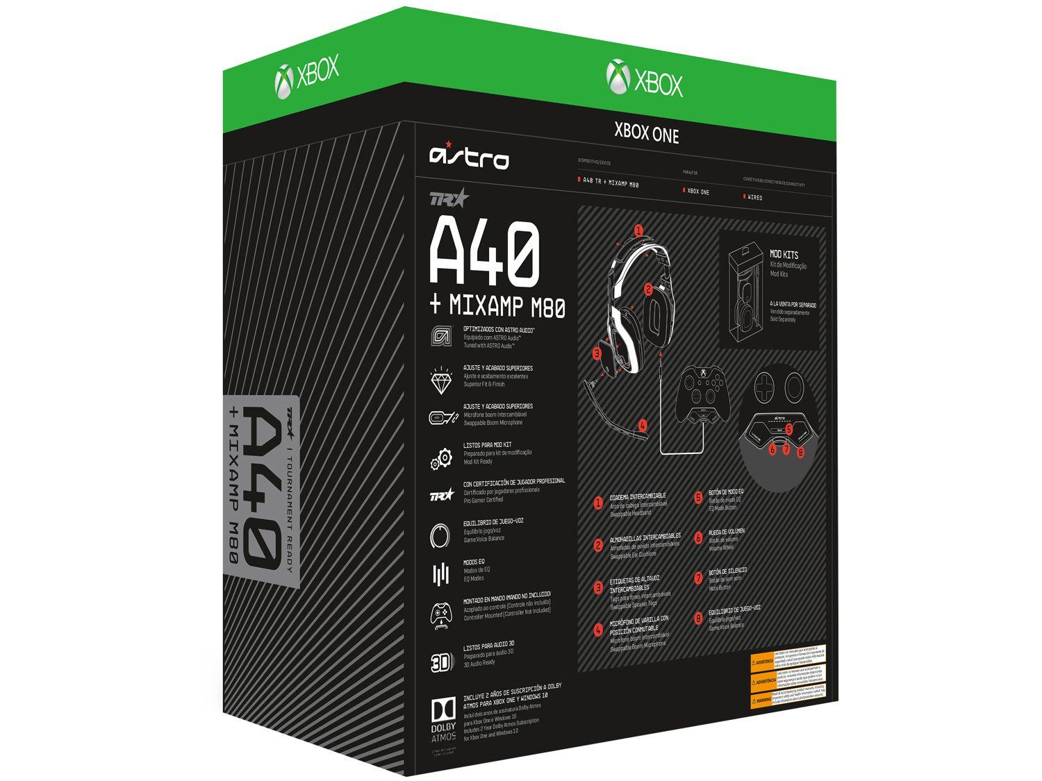 Headset Gamer Astro A40 TR Mixamp M80 para Xbox One PC e MAC USB P3