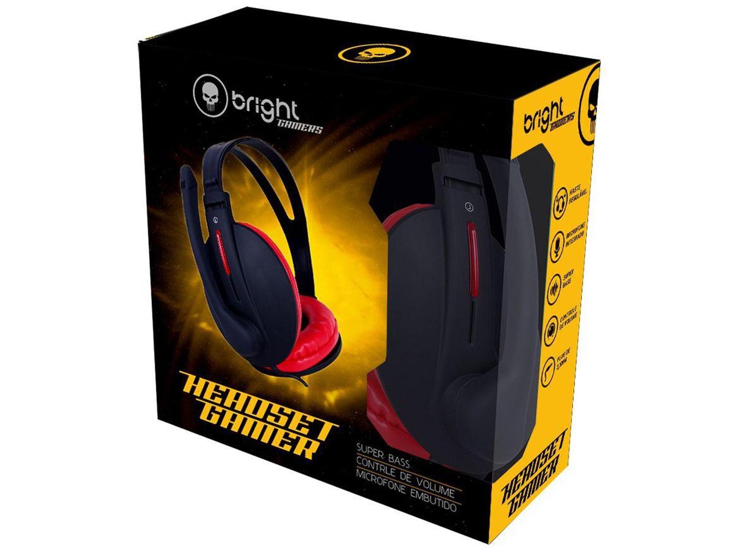 Headset Gamer Bright 0206 P2 Preto e Vermelho Headset Magazine Luiza